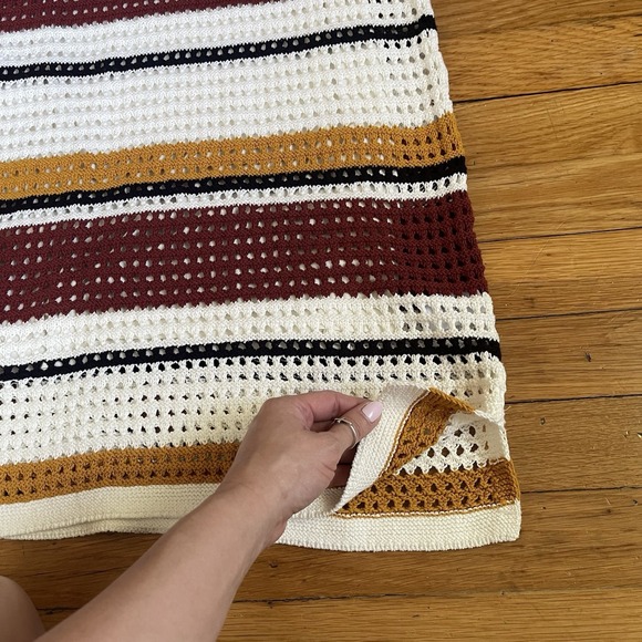 NWT Nine West Women's XS Cotton Crochet Dress White Brown Striped Sleeveless - Picture 5 of 11